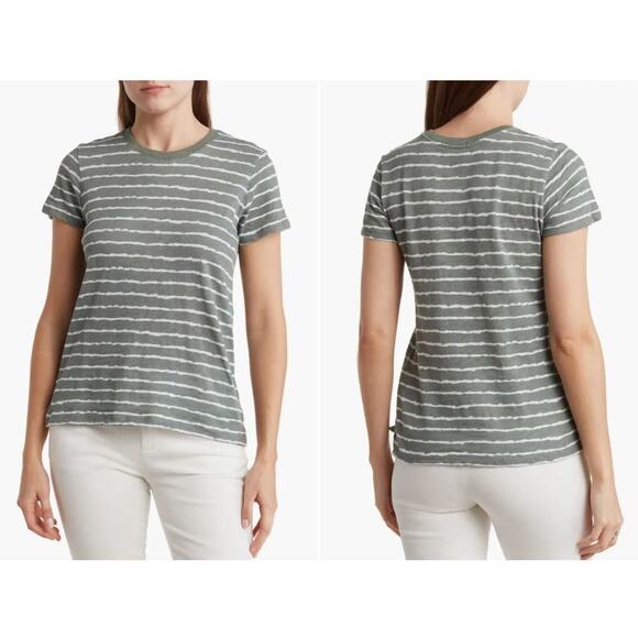 ATM green & cream striped short-sleeve crewneck t-shirt size M - Picture 1 of 12